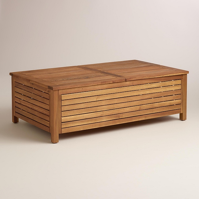 Acacia Contemporary Storage Outdoor Coffee Table