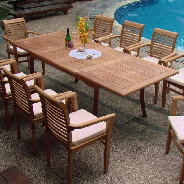 Teak 71 to 94 Inch Dual Butterfly Leaf Outdoor Dining Table